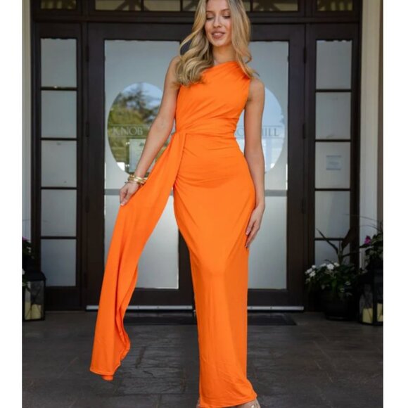 One Shoulder Maxi Dress with Sash - Picture 4 of 5